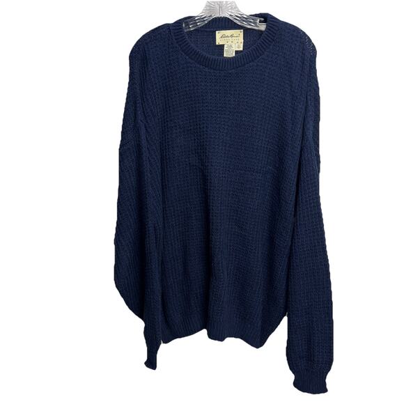 Eddie Bauer Sweater Mens XL Navy Blue Chunky Fisherman - Picture 1 of 7
